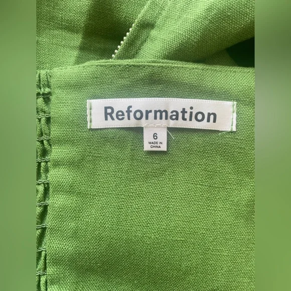 New Reformation Prescott Linen Dress In Palm Green - Picture 7 of 9